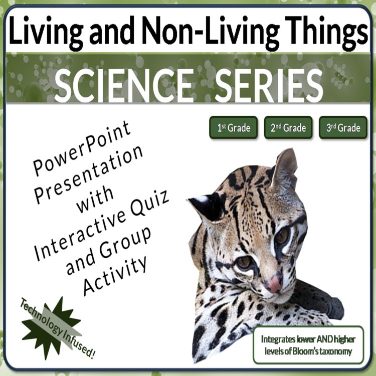 Cover of Living and Non-Living Things Powerpoint Interactive Quiz, and HOTS NO PREP
