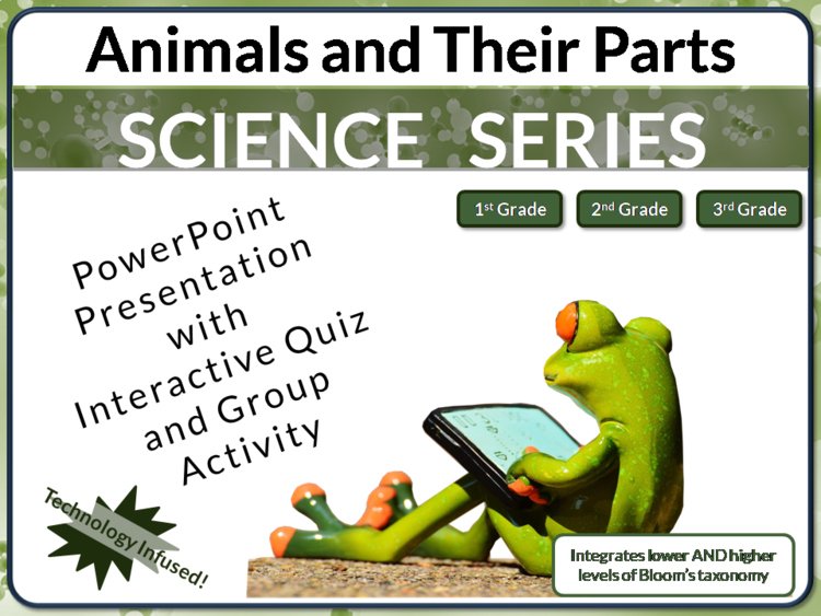 Cover of Animals and Parts PowerPoint with Quiz &Tech Activities NO PREP