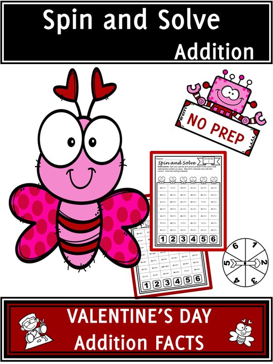Cover of Valentine's Day Activities Addition Spin and Solve Math Centers