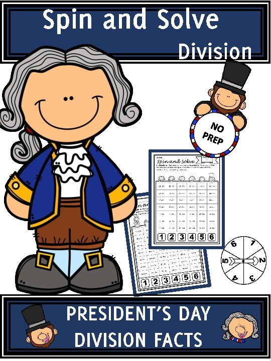 Cover of President's Day Activities Division Spin and Solve Math Centers