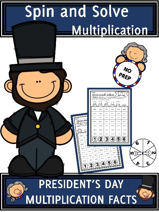 Cover of President's Day Activities Multiplication Spin and Solve Math Centers