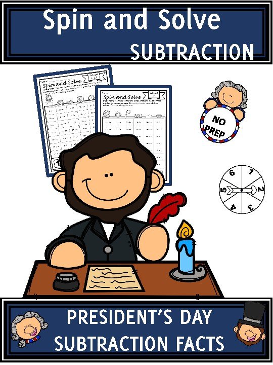 Cover of President's Day Activities Subtraction Spin and Solve Math Centers