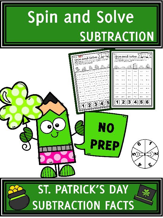 Cover of St. Patrick's Day Activities Subtraction Spin and Solve Math Centers