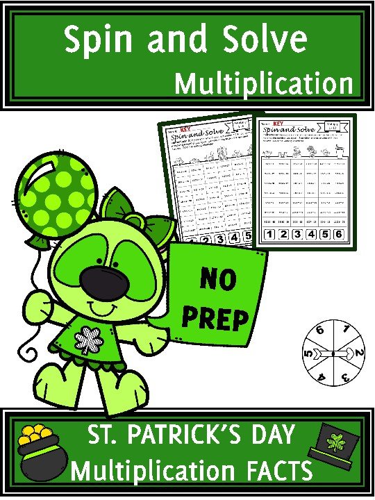 Cover of St. Patrick's Day Activities Multiplication Spin and Solve Math Centers
