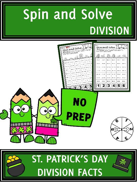 Cover of St. Patrick's Day Activities Division Spin and Solve Math Centers