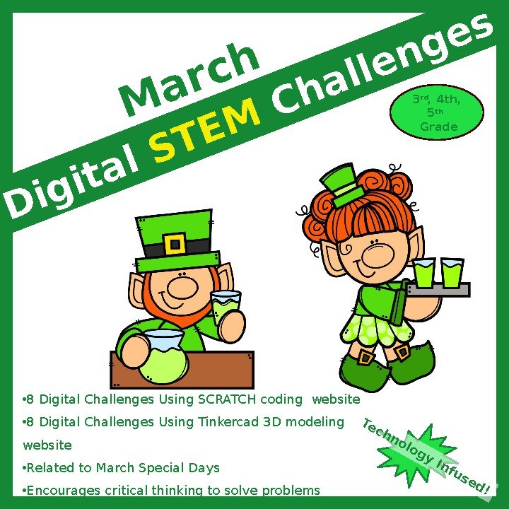 Cover of March DIGITAL STEM challenge|coding|St Patrick's Day