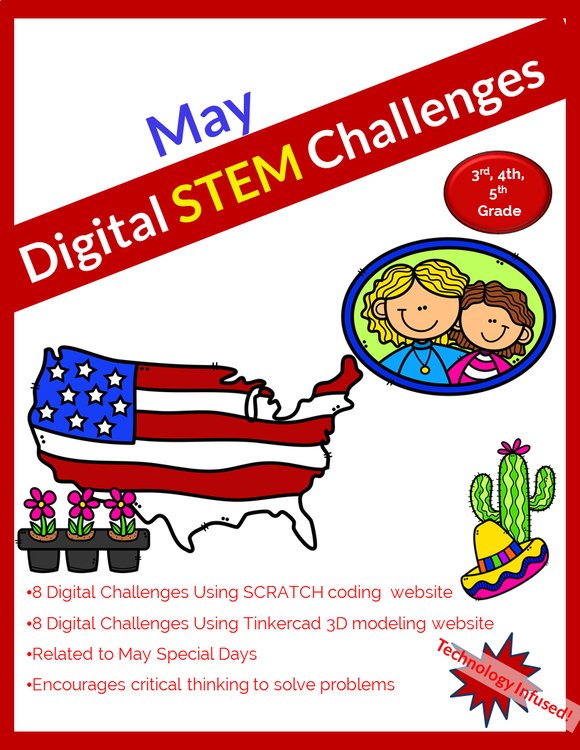 Cover of May DIGITAL STEM challenge|coding|Memorial Day|Mothers Day|Cinco de Mayo