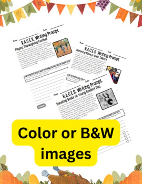 Preview page 2 of Second Grade R.A.C.E.S. Writing Prompts with Stories - November