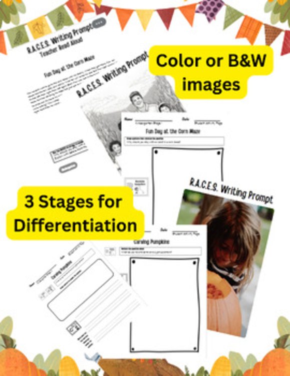 Preview page 2 of Kindergarten R.A.C.E.S. Writing Prompts with Stories - November