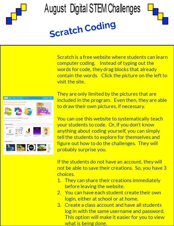 Preview page 1 of Back to School STEM Challenges 3rd-5th | Scratch Coding & Tinkercad 3D