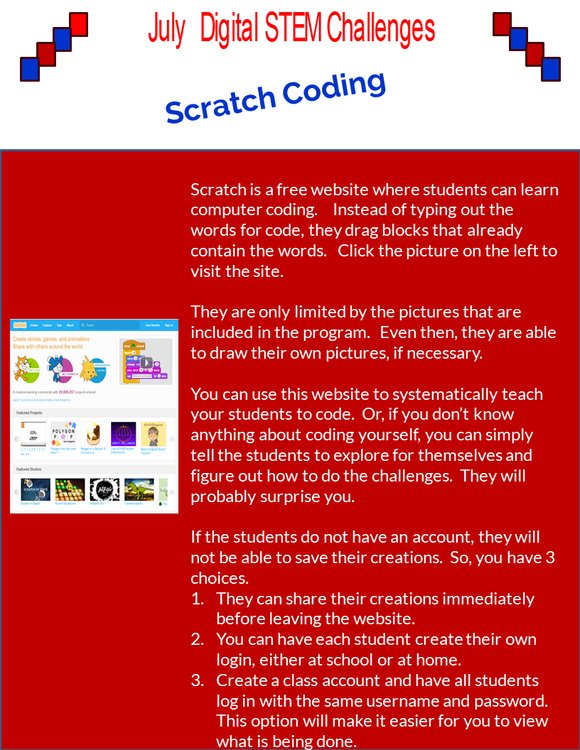 Preview page 1 of July DIGITAL STEM challenge|coding|Fourth of July|Summer Cookout