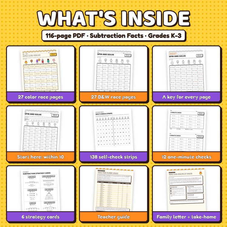Preview page 2 of Candy Theme Subtraction Spin and Solve Math Centers
