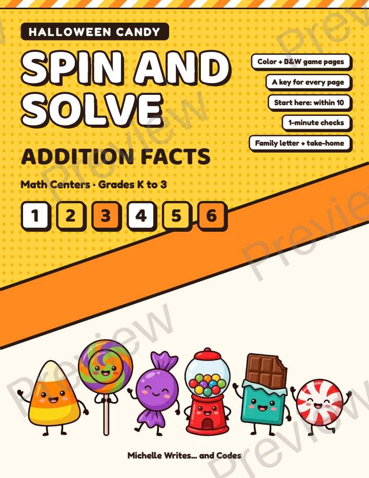 Preview page 4 of Candy Theme Addition Spin and Solve Math Centers