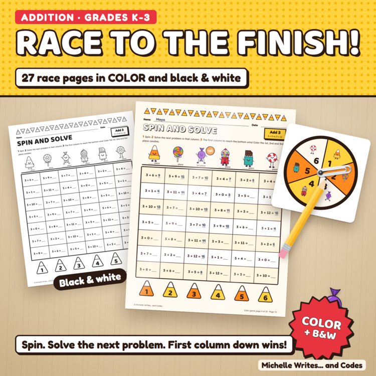 Preview page 1 of Candy Theme Addition Spin and Solve Math Centers