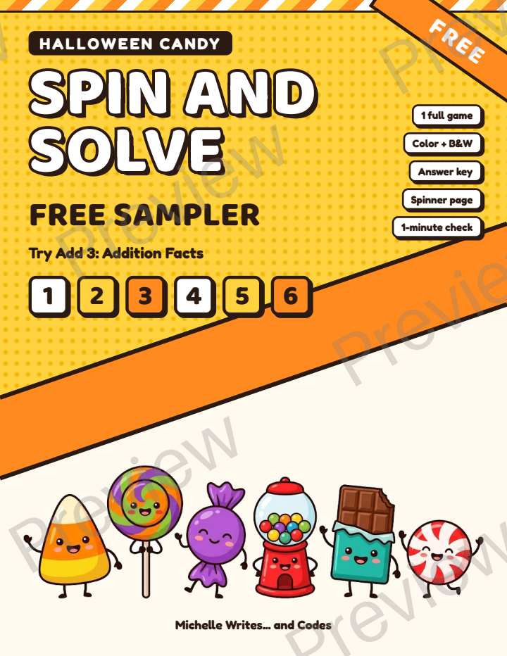 Preview page 1 of Halloween Candy Spin and Solve FREE Sampler
