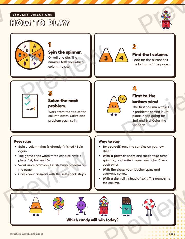 Preview page 3 of Halloween Candy Spin and Solve FREE Sampler